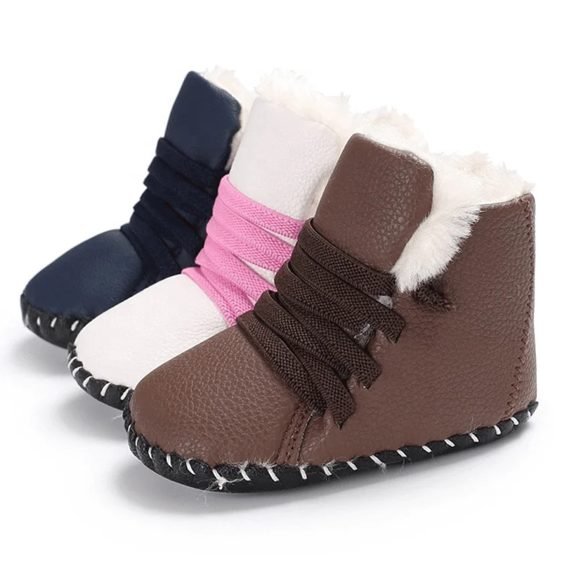

Baby Snow Boots Infant Winter Shoes PU Leather Thick Warm Solid Color High Top Casual Lace-up Unisex Baby Shoes Toddler Boots