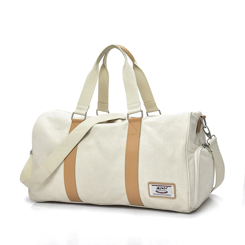 

Hot sale customized cotton canvas vintage waterproof men gym travel duffel bags, White