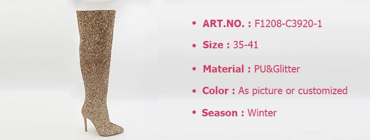 Customized Stiletto Thigh High Glitter Gold Color Knee High 2021 Sequin Shimmer Crystal Ladies Knee High Clear Thigh Boots Shoes