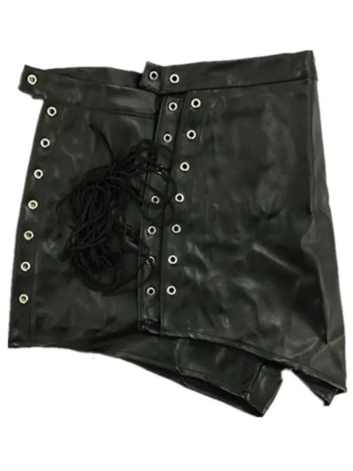 Faux Leather Mens Boxers Shorts Exotic Apparel Sex Hollow Out Strappy Underwear Lingerie Sexy Black Wetlook Short Pants H6624