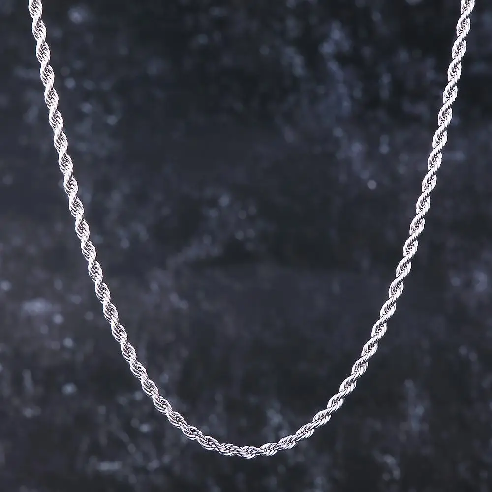 

KRKC&CO Hip Hop Jewelry 3MM 20inch White Gold Rope Chain Twist Rope Chain