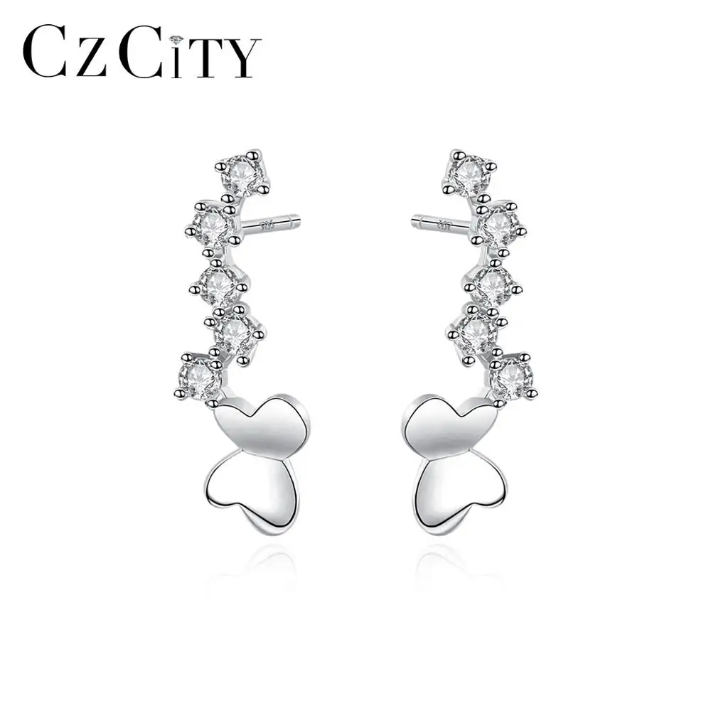 

CZCITY Butterfly Zirconia Womens Earrings 925 Sterling Silver Cute Korean Stud Earring for Girls Wholesale