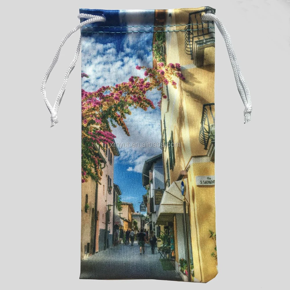 Custom Printed Microfiber Glasses Cloth Bag Fashionable Drawstring Packaging Pouch with Logo for Sunglasses and Accessories