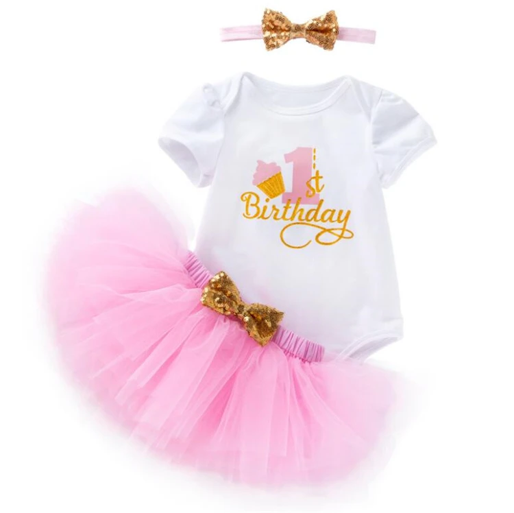 

LSF09 Baby Girl Romper Tutu Romper Dress Jumpsuit+headband +Tutu Dres 3pcs Sets Party Birthday New arrive, As the picture show