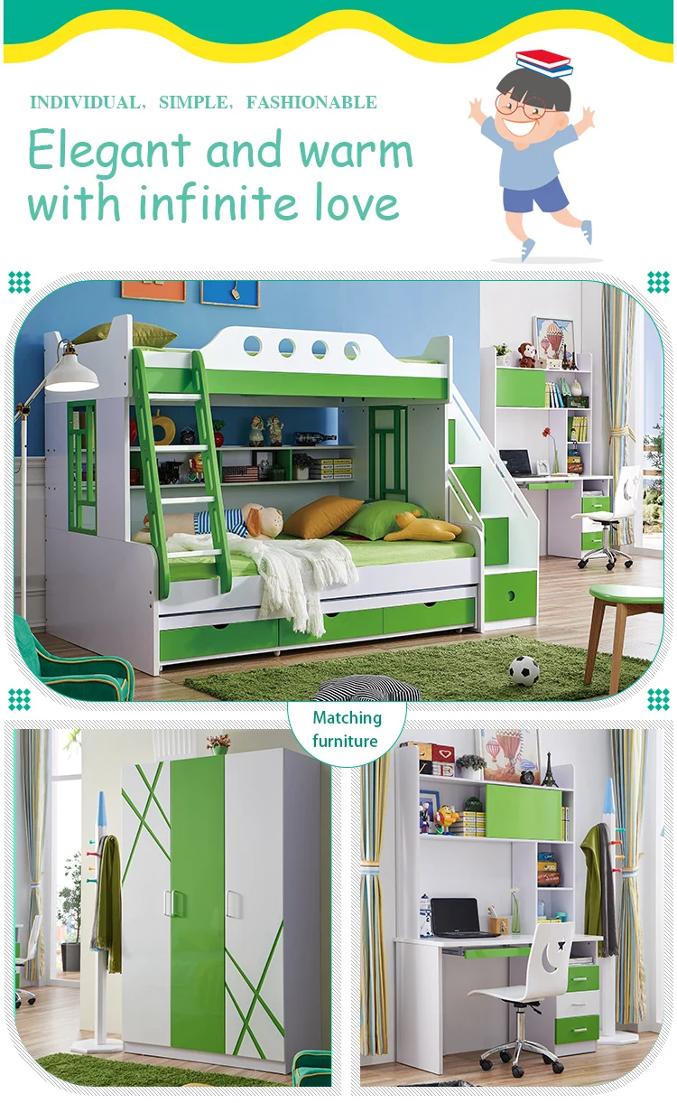 Wooden Dubai Kids Bunk Bed Bedroom Furniture With Desk From China Wood