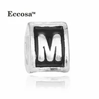 

Hot Sale Black Enamel M Cube Alphabet Letter Beads Charms fits European Charm Bracelet