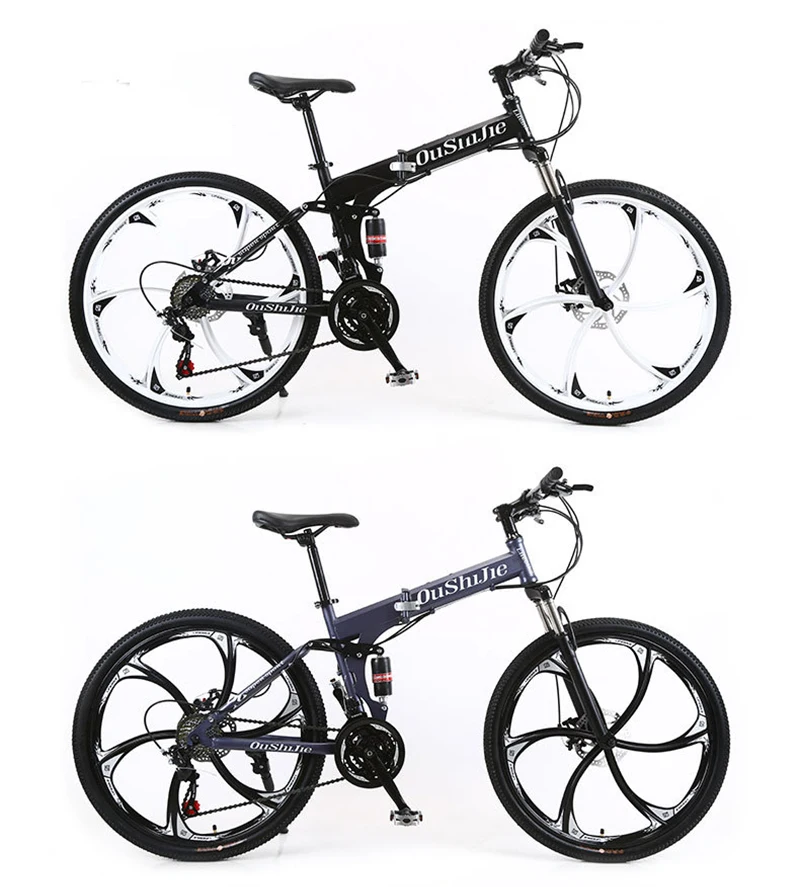 自行车工厂批发 26 英寸折叠山地车双盘式刹车双减震自行车