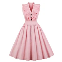 

New1940s Retro Cotton Dress Sleeveless Swing Women Summer Dress Elegant