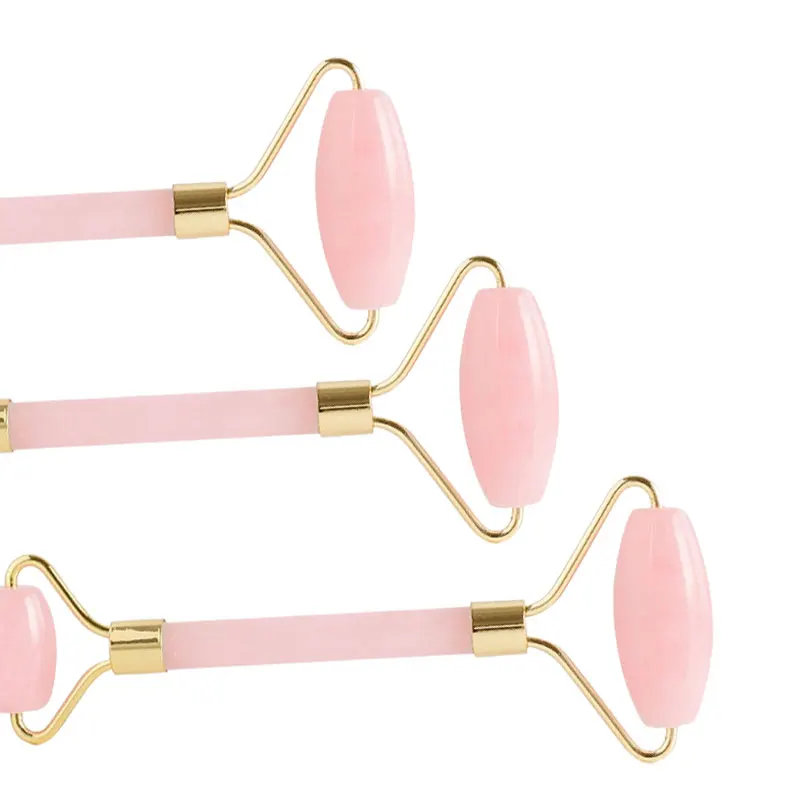 
High quality jade roller face massager rose quartz anti aging jade stone roller rose gold metal with box 