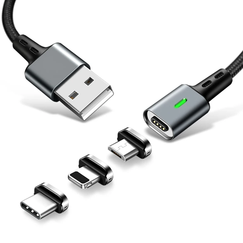 

2019 Newest Trend 3 In 1 Magnetic USB Cable Type-C IOS Micro Magnet Multi Charger Data Cables For Phone, Black