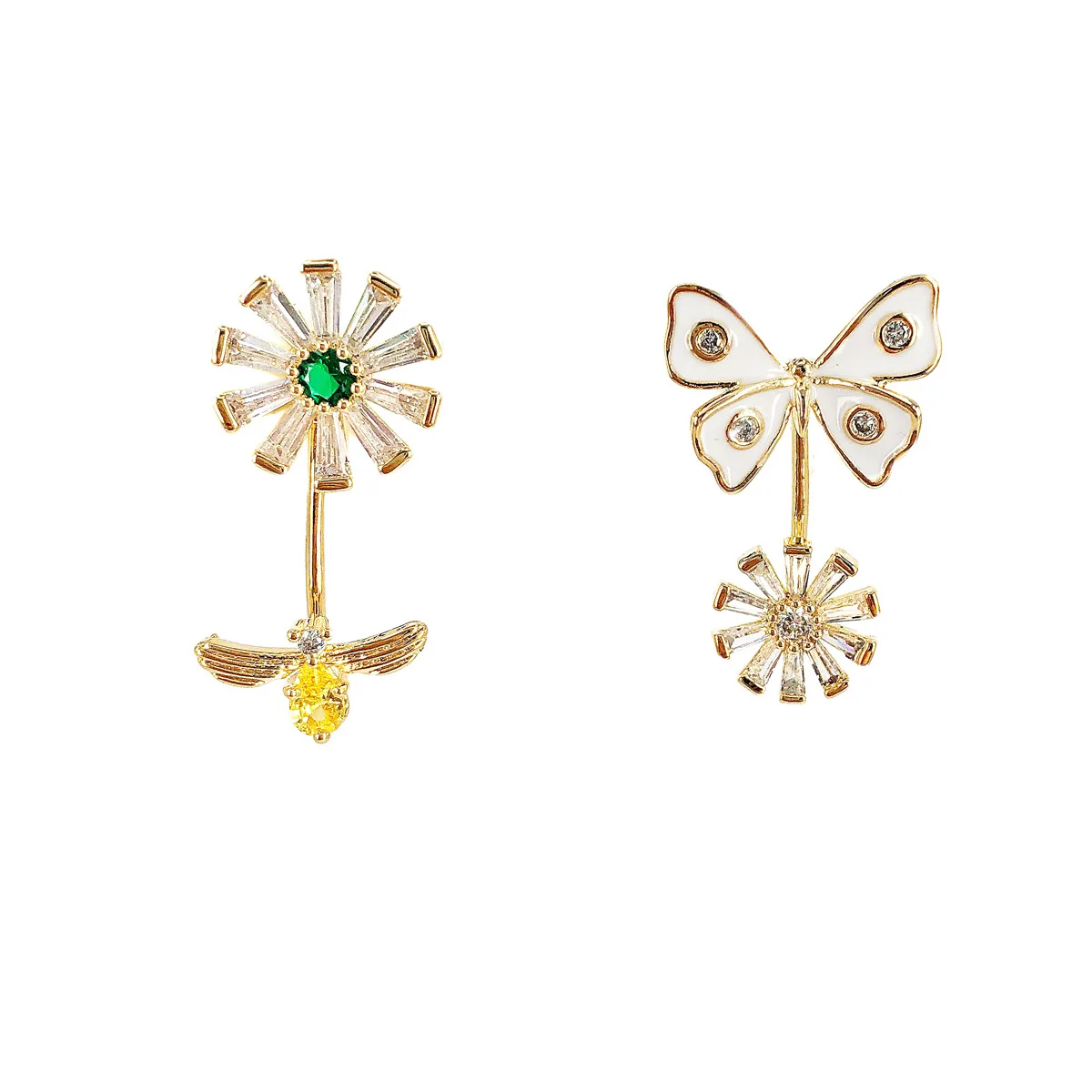 

timepieces jewelry eyewear Korean minimalist gold asymmetry cz flower butterfly earrings fashion fashion jewellery 2019, Picture
