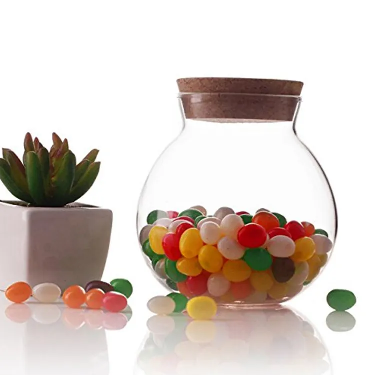 Airtight Container With Cork Lid 500ml Round Clear Glass Favor Glass