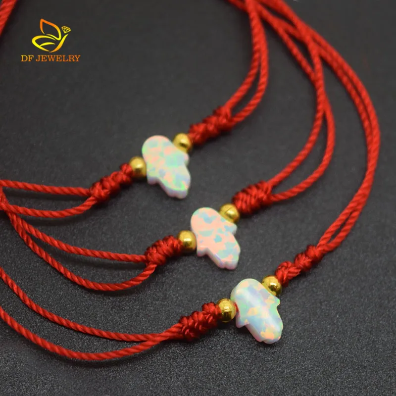 

Hamsa Synthetic Opal Hand Made Red Line Bracelet