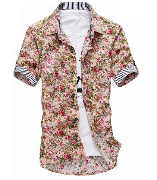 Japan Flower Print Short Sleeve Men Shirt - Buy Hawaiian Short Sleeve ...