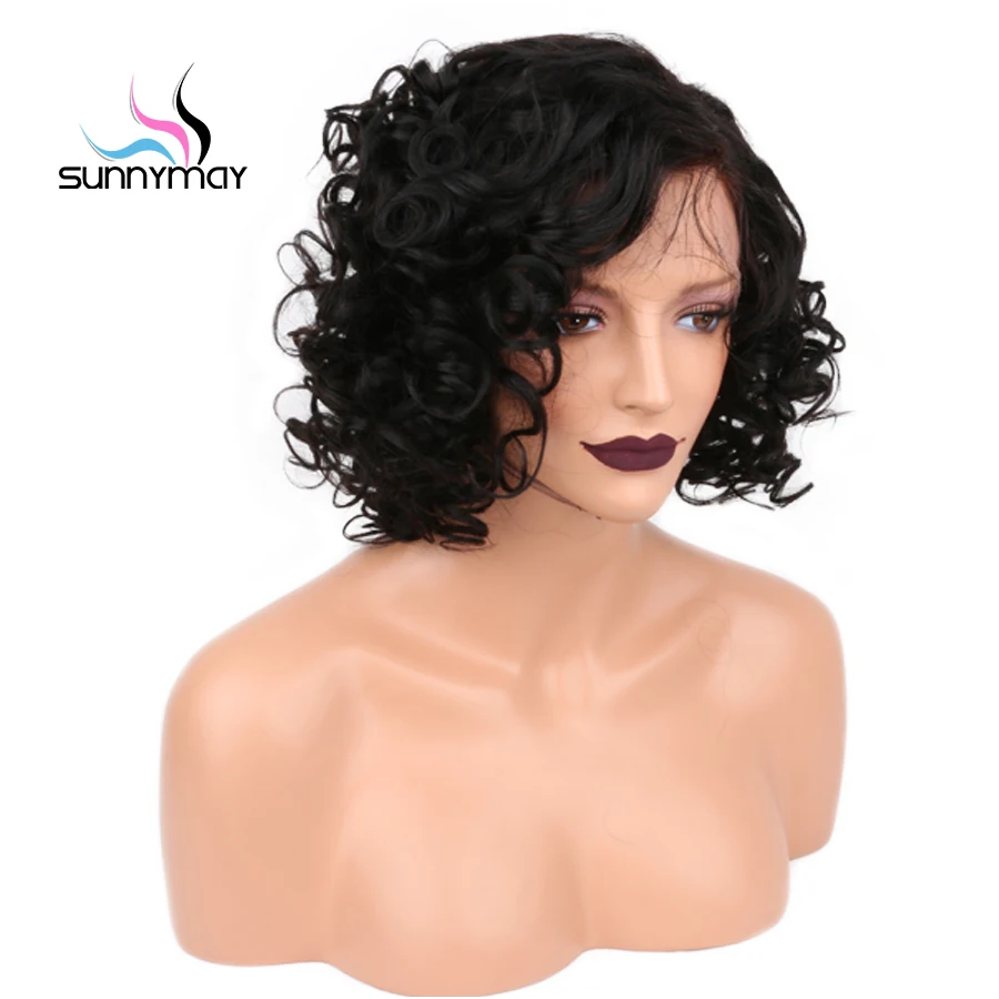 

Jerry Curly Lace Front Human Hair Wigs With Baby Hair Brazilian Remy Hair Short Curly Bob Wigs For Women Pre-Plucked Wig, Natural color;can be dyed