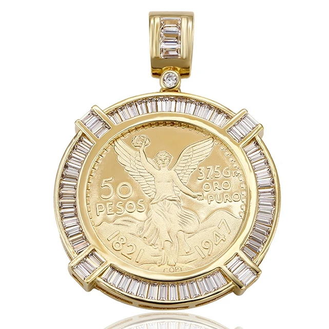 33119 xuping mexican jewelry, new design gold brass 50 Peso Mexican Coin Pendant