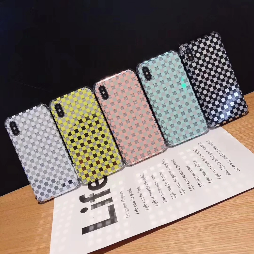 New Arrivals Mosaic Design Shockproof for iPhone Case 6s 7 8plus 2 Layers Glitter TPU PC Cell Phone Shell for X Xs Max Xr