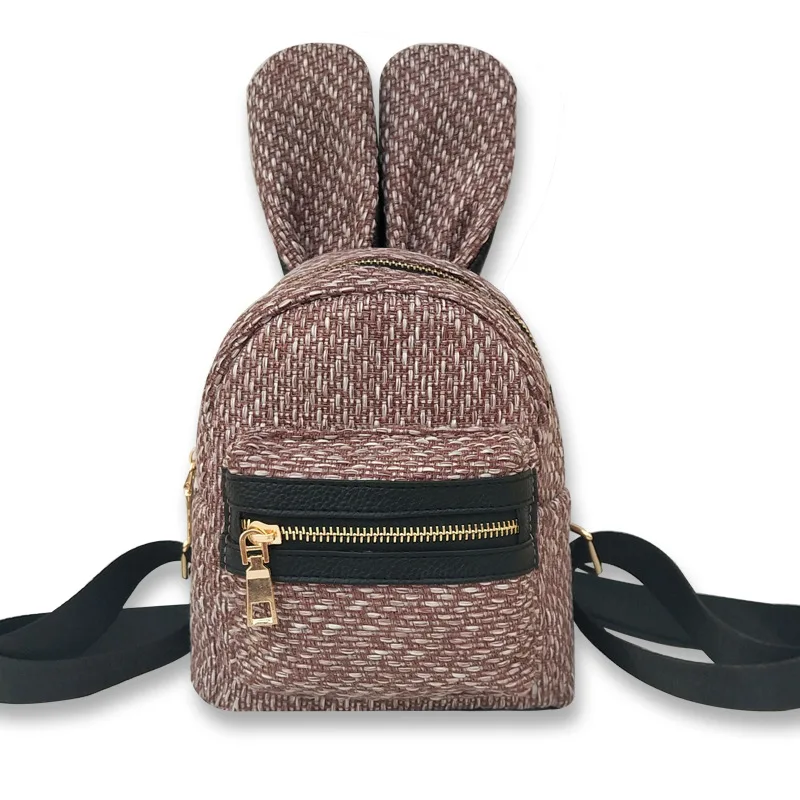 

New Straw Weaving Women Backpack Cute Cartoon Rabbit Ear School Backpacks Straw Woven Shoulder Backpacks, Black,white,khaki