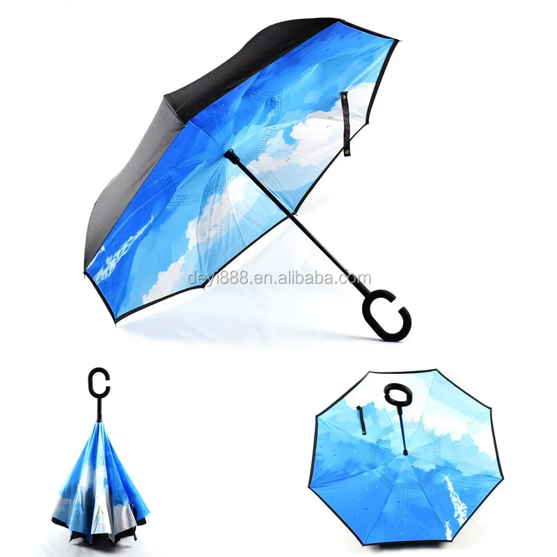 

China umbrella factory new design double layer rainproof inverted umbrella, Customized