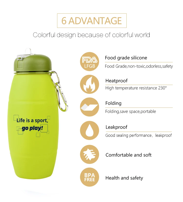 Compressible Silicone Personalized Water Bottles With Lid - Buy ...