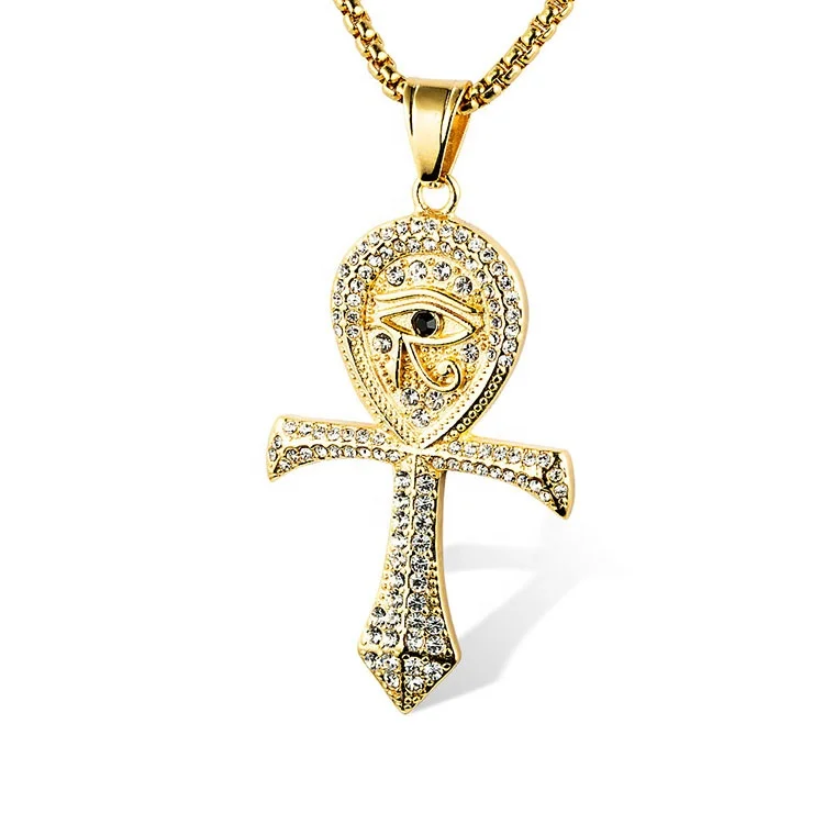 

Marlary Cool Rapper Wear Band Ankh Bling CZ Cross Pendant Stainless Steel Eye Jewellery