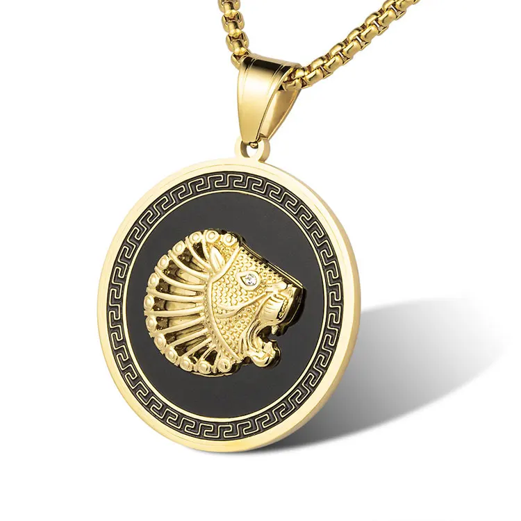 

Marlary Cool Large 18K Gold Plated Stainless Steel Charm Jewelry Black Enamel Lion Pendant For Men