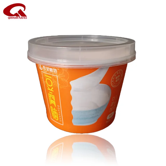 
7oz/200ml ice cream plastic cup with flat lids and spoon iml pp smaller container 