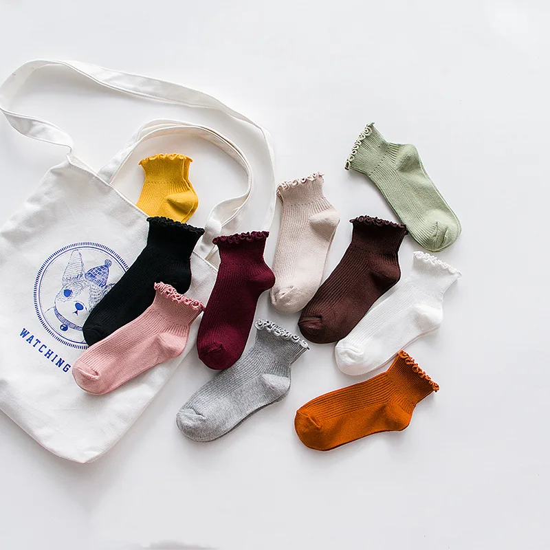 

New Trend Style Women's Socks Curly Side Short Tube Cotton Socks Ladies Boat Socks Wholesale, Custom color