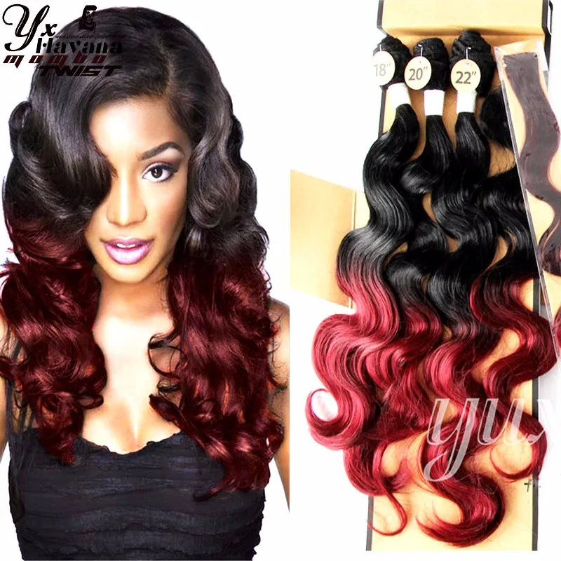 

3 Bundles Ombre Hair Weft With Closure 2017 Hot Sale Japanese Synthetic Fiber