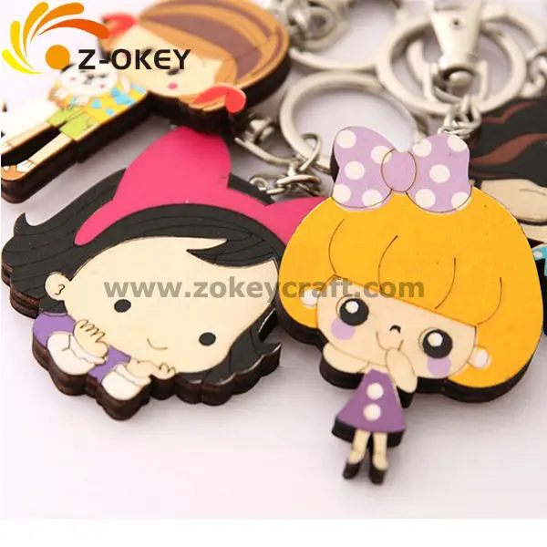 ZWP1278 Cute girl shape laser cut promotional gift wooden key chain