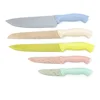 Wheat straw handle kitchen knife with non stick marble coating Kitchen knives set acrylic knife block