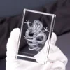 crystal 3d etched Chinese Zodiac laser dragon animal crystal cube paperweight