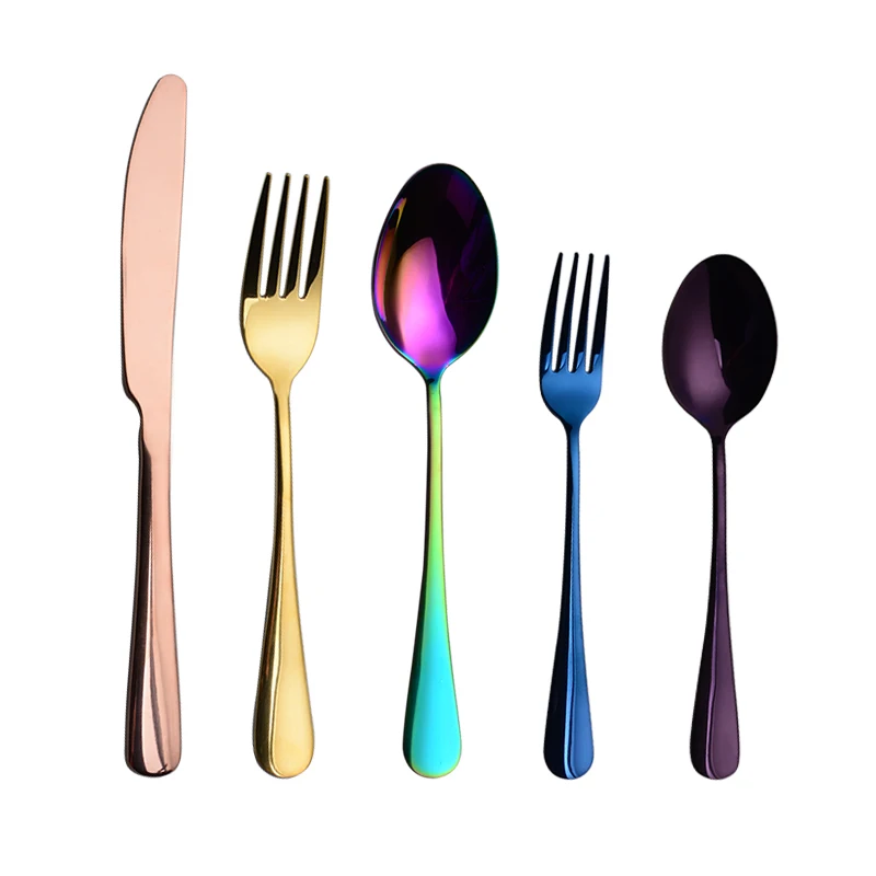 

Colorful Rainbow Cutlery Sets Stainless Steel Fork Spoon Knife Modern Flatware Set, N/a