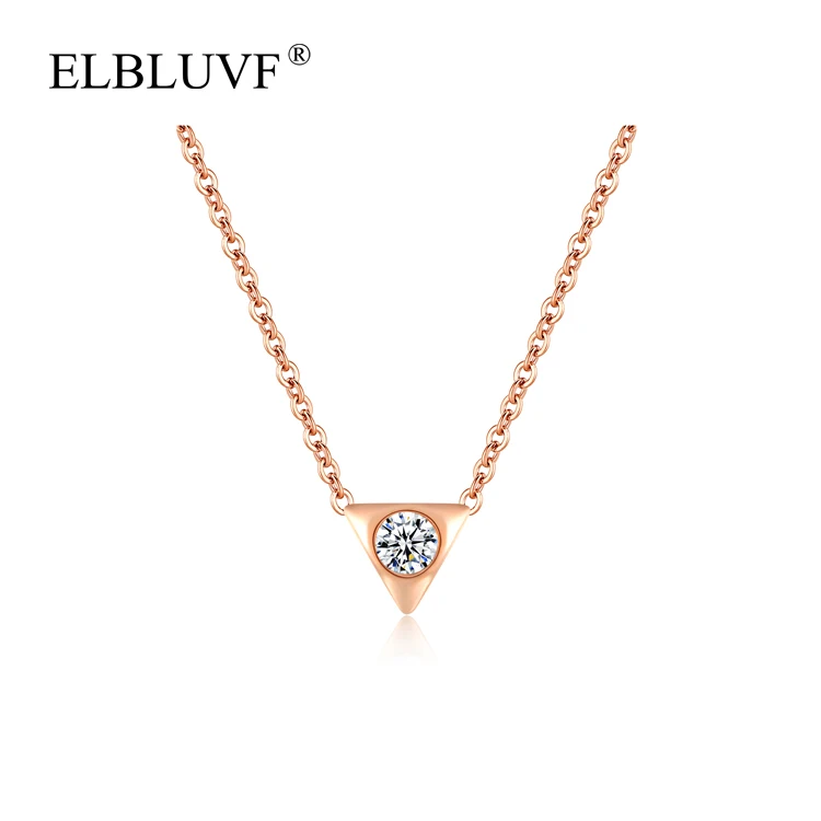 

ELBLUVF Stainless Steel Zircon jewelry Rose Gold Plating Triangle Pendant Necklace Wholesale For Women