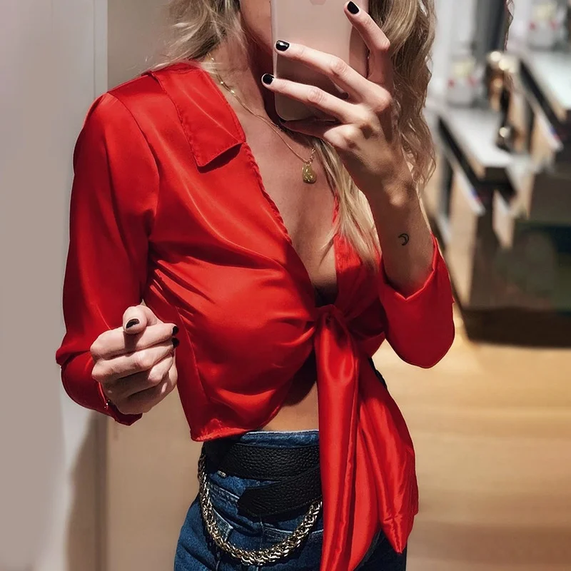 

B23621A Hot style Satin Sexy Deep-V shirt