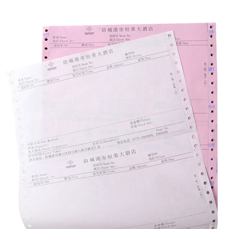 
3 Ply White NCR Paper Custom Size Computer Paper Pink Carbonless Paper 