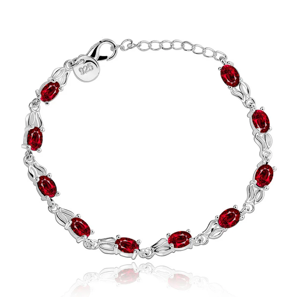 

Dropshipping Sterling Silver Plated Ruby Bracelet for Women Jewelry Gemstone colgantes de Bracelet red topaz Bizuteria