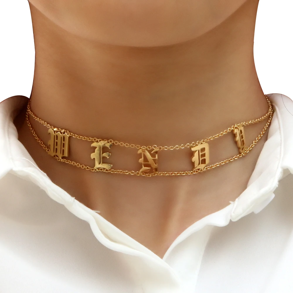 

SJNL13 Old English Choker Personalized Name Plate Necklace Gothic Choker Dainty Chic Jewelry Fascinating Customizable Necklace