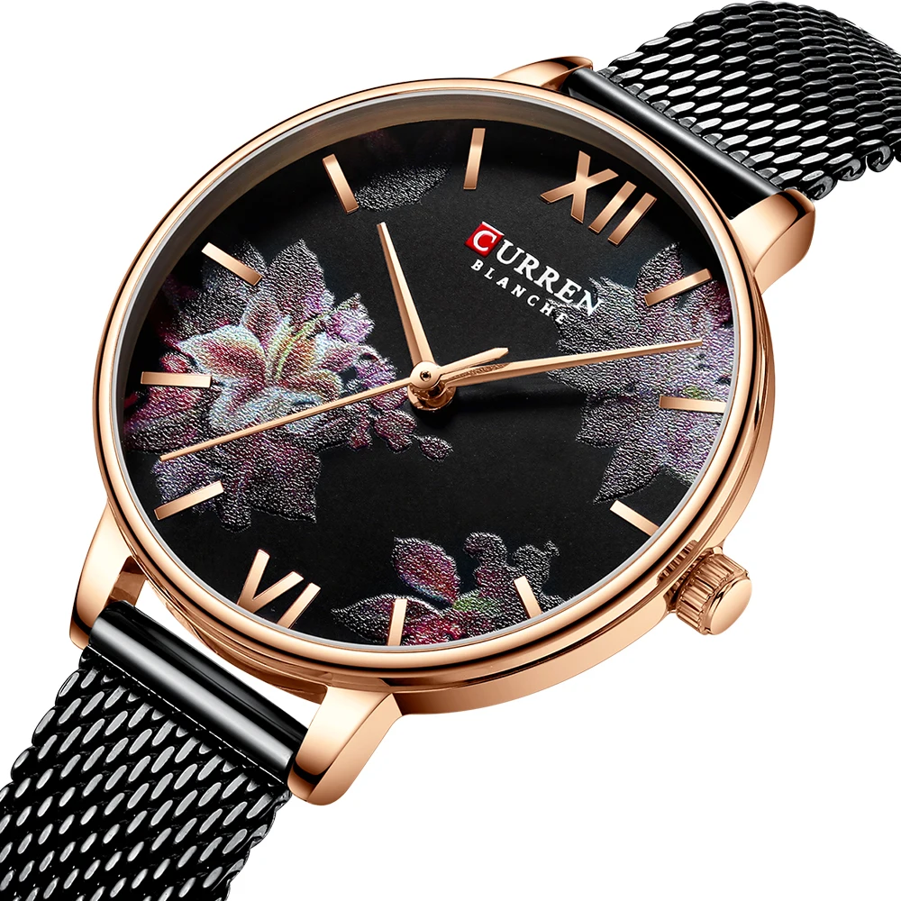 

CURREN New Ladies Flower Watches Women Stainless Steel Bracelet Wristwatch Women's Fashion Quartz Clock reloj mujer Casual, As pictures