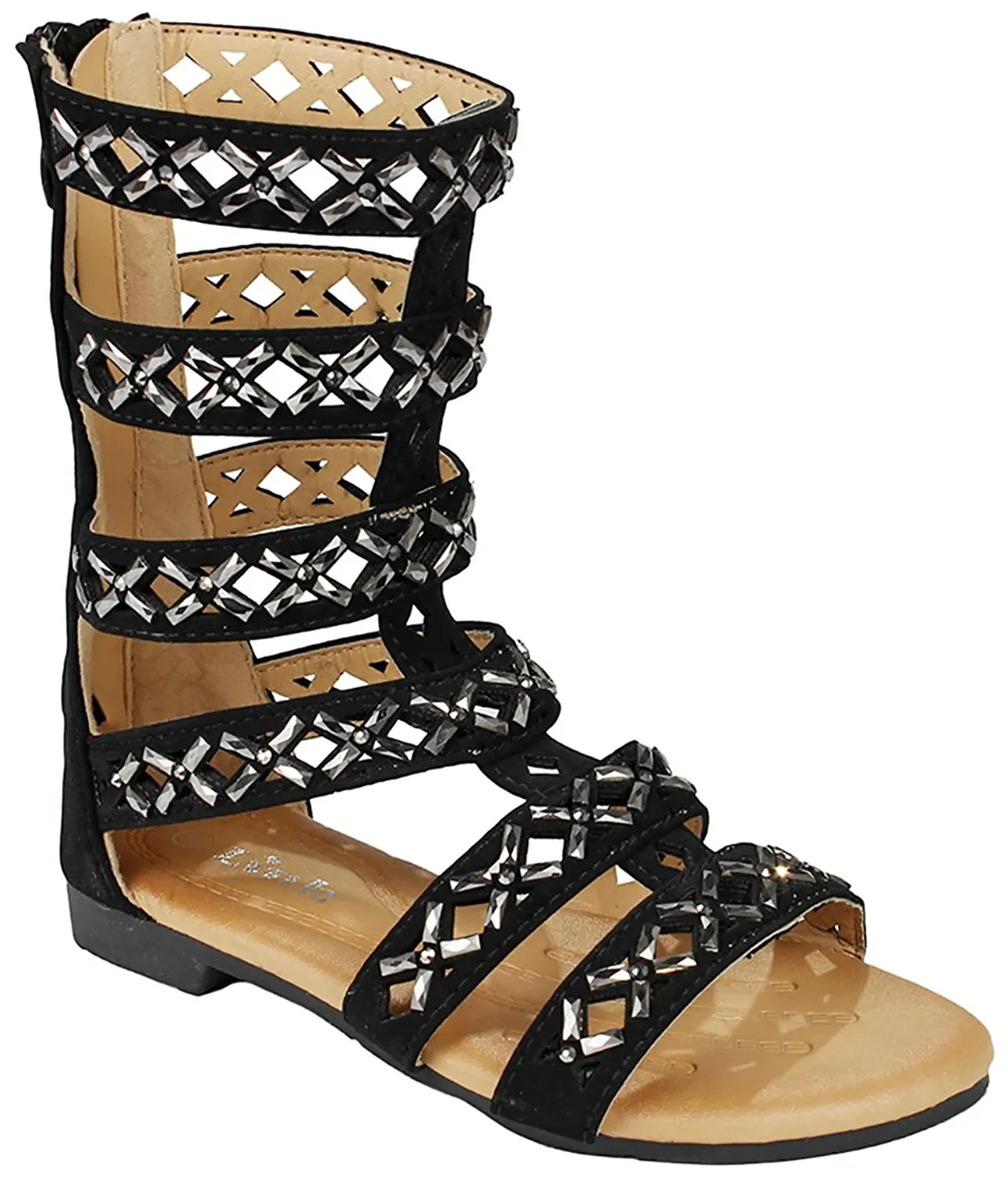 J.J.F Shoes Girls Kids Cut Out Rhinestone Gladiator Strappy Dress Sandals