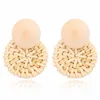 Ethnic jewelry wooden stud big dangle earrings handmade weave rattan straw earrings