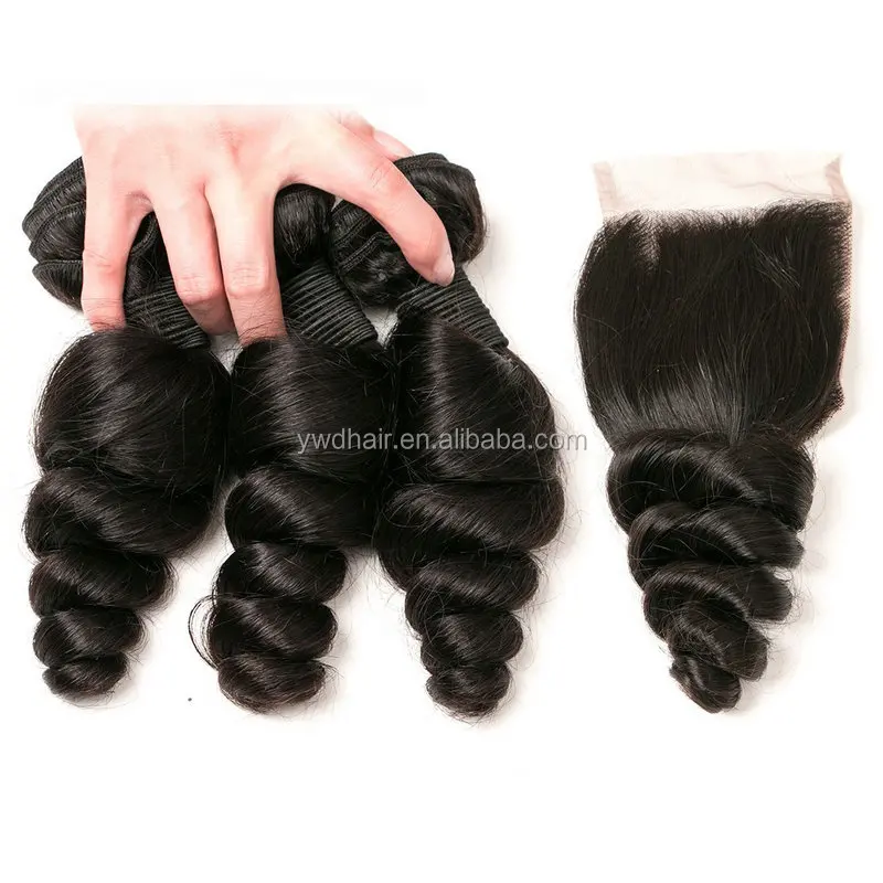 

8A Brazilian human hair extensions 100% Unprocessed Virgin Human Hair Bundles With Closure Loose Wave Machine Double Weft