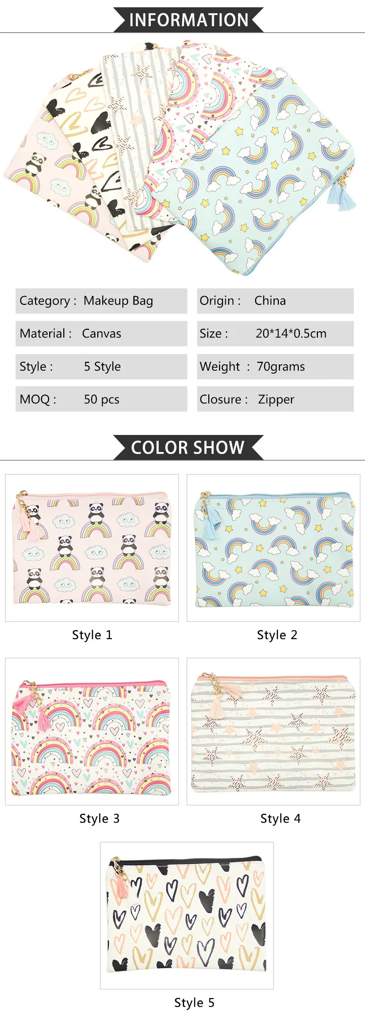 Promotional Zippered Canvas Pouch Wholesale Mini Cosmetic Bag