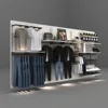 Pure white flooring clothing shelves wood retail store hang clothes display fixtures