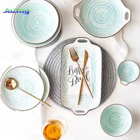 

Japanese Style Under Glaze Color Spiral Pattern Ceramic Dinnerware Sets with Speckle