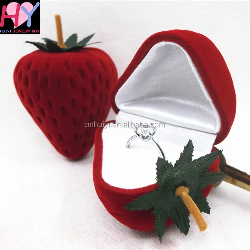 

Decorative gift packaging box Strawberry shape ring earring jewelry box, Red