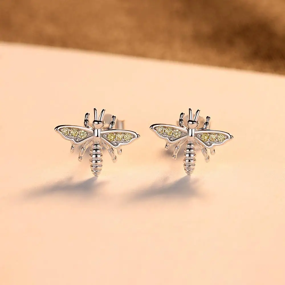 

S925 silver hot selling animal stud cute dragonfly women earrings, White / pink