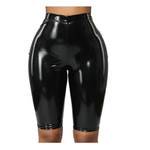 New Fashion Women Black PU Leather Biker Shorts