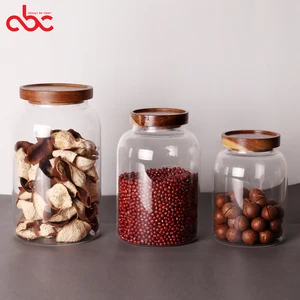 Image of 1250ml 1950ml 2750ml Heat Resistant Borosilicate Glass Jar With Acacia Wood Lid For Storage Foods
