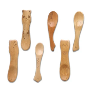 Image of Cathylin SGS FDA eco friendly kids mini cute animal patterns bamboo wooden ice cream spoon